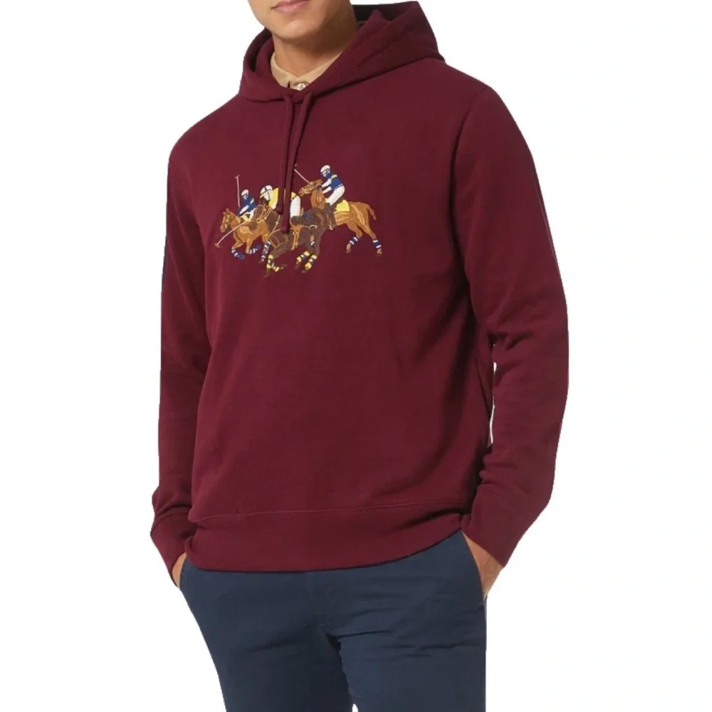 Polo‎ Ralph Lauren Maroon Hoodie with Embroidered 3 Pony Graphic, Size XL